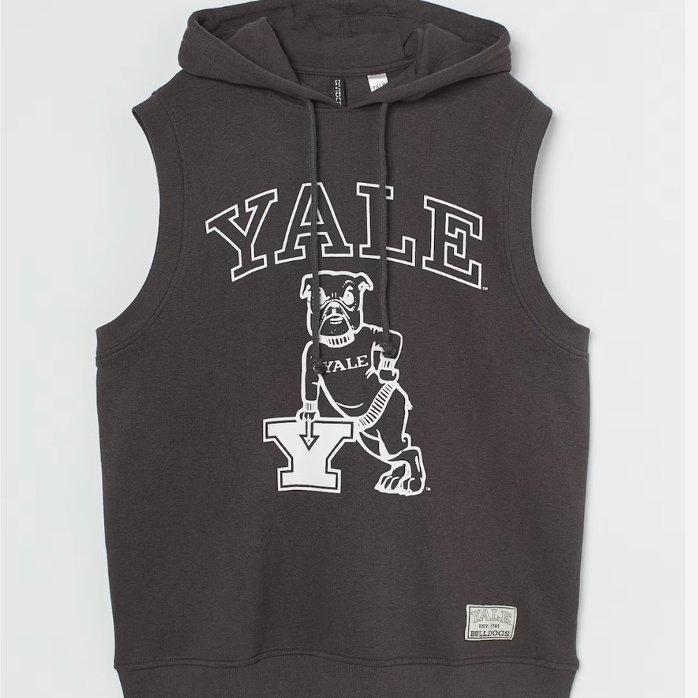 H&M YALE College University Black Sleeveless HOODIE Sweatshirt